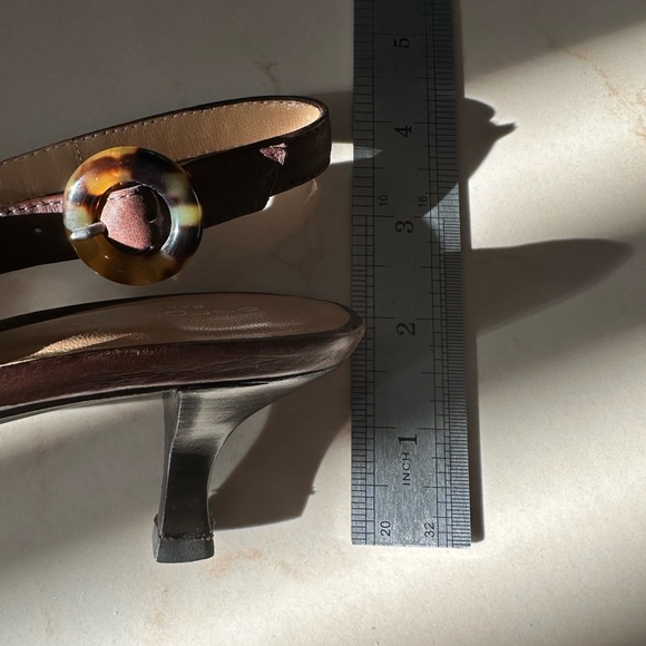 Sergio Rossi - Brown Leather Kitten Heeled Square Toe Slingbacks - Size 6 1/2 - Picture 10 of 11